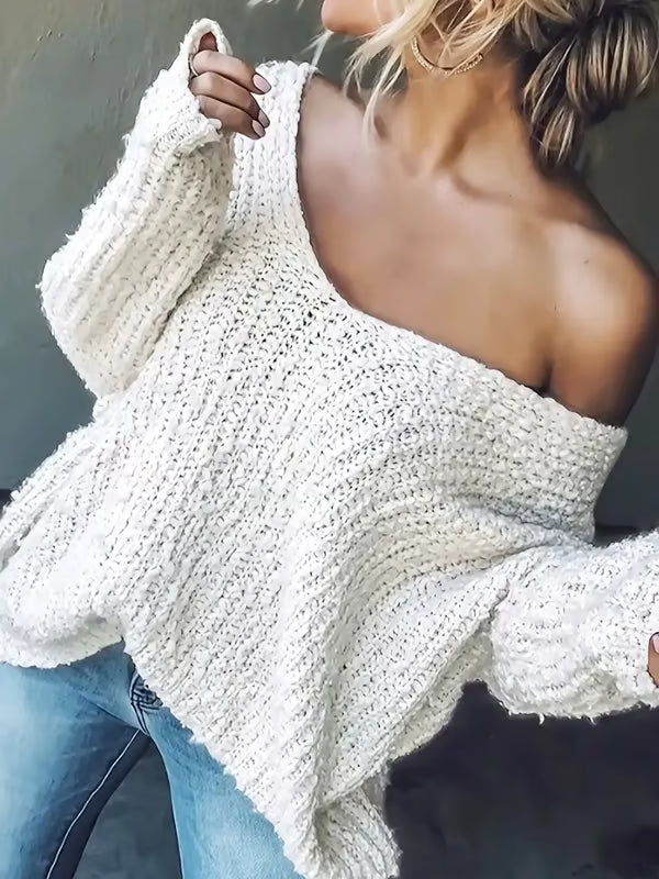 ⏰Hot Sale-✨Women's Off-the-Shoulder Sweater Loose Lightweight Pullover Top(Buy 2 free shipping)
