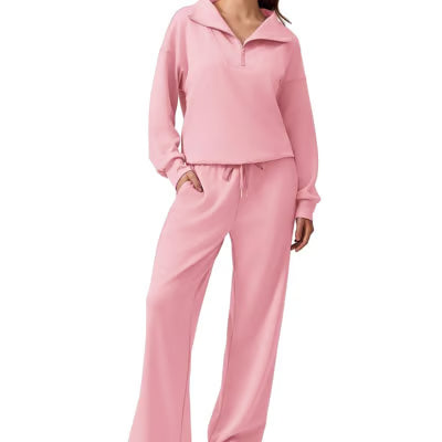 ⏰Hot Sale-Women's Half Zip Sweatshirt & Wide Leg Sweatpant Tracksuit Set(Buy 2 Free Shipping)