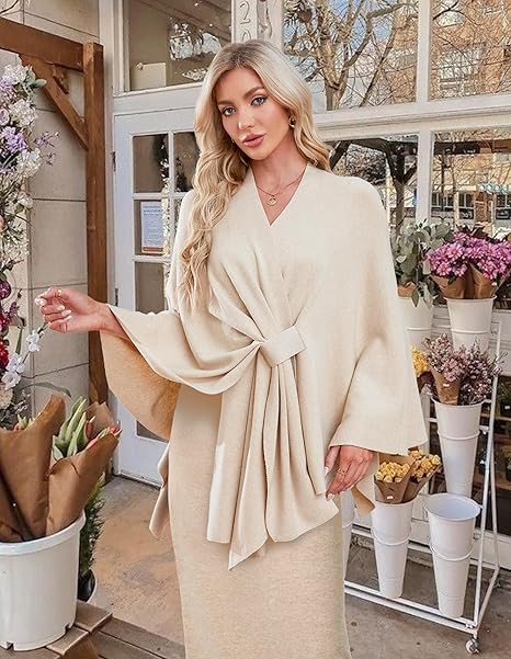 Elegant Shawl Wraps Soft Open Front Poncho Sweater