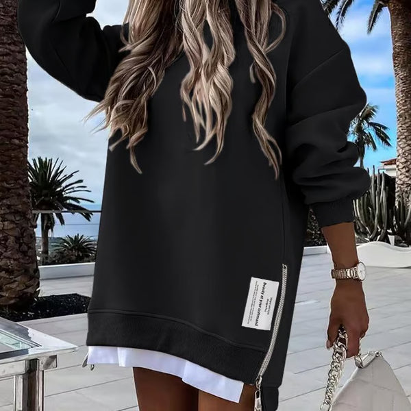 ⏰Hot Sale- Long Sleeve Pullover Sweatshirt Zipper Slit Casual Dress（Buy 2 FREE SHIPPING) ）
