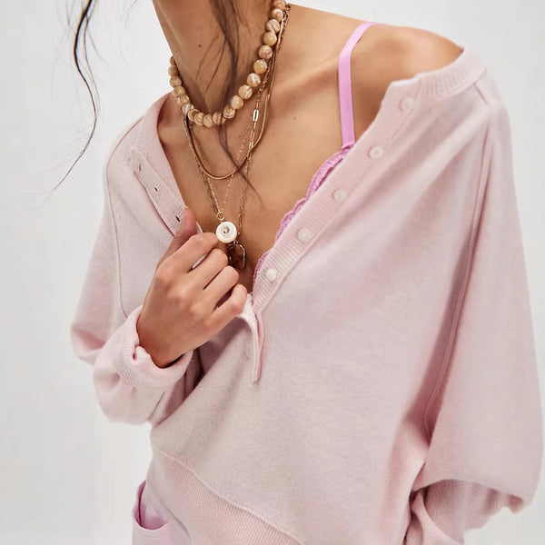 ⏰Hot Sale-Womens Henley Button Fall Long Sleeve Loose Knit Pullover Tops(Buy 2 Free Shipping)